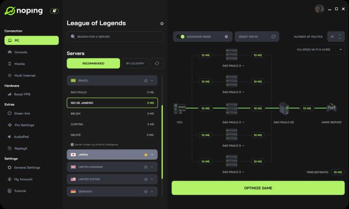 Interface do aplicativo desktop da Noping